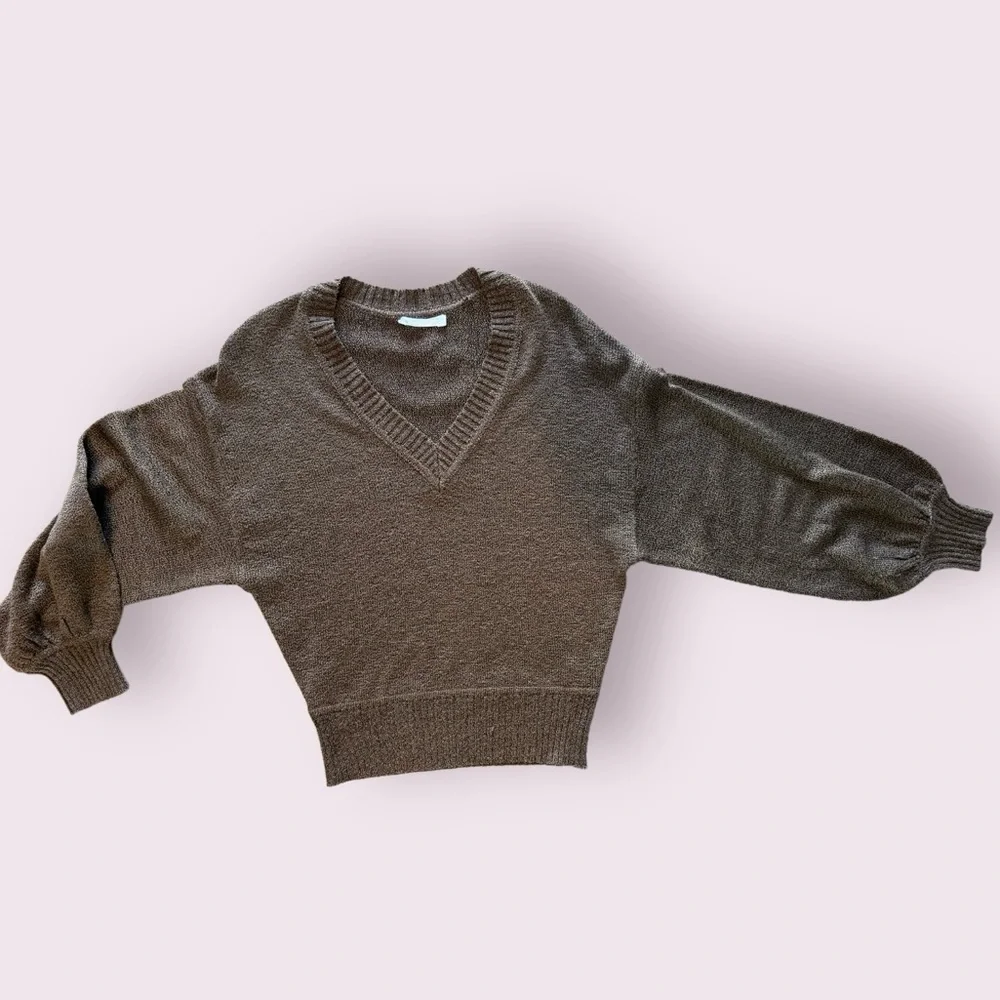 Brown Balloon Sleeve Sweater Cozy Girl Fall Aesthetic